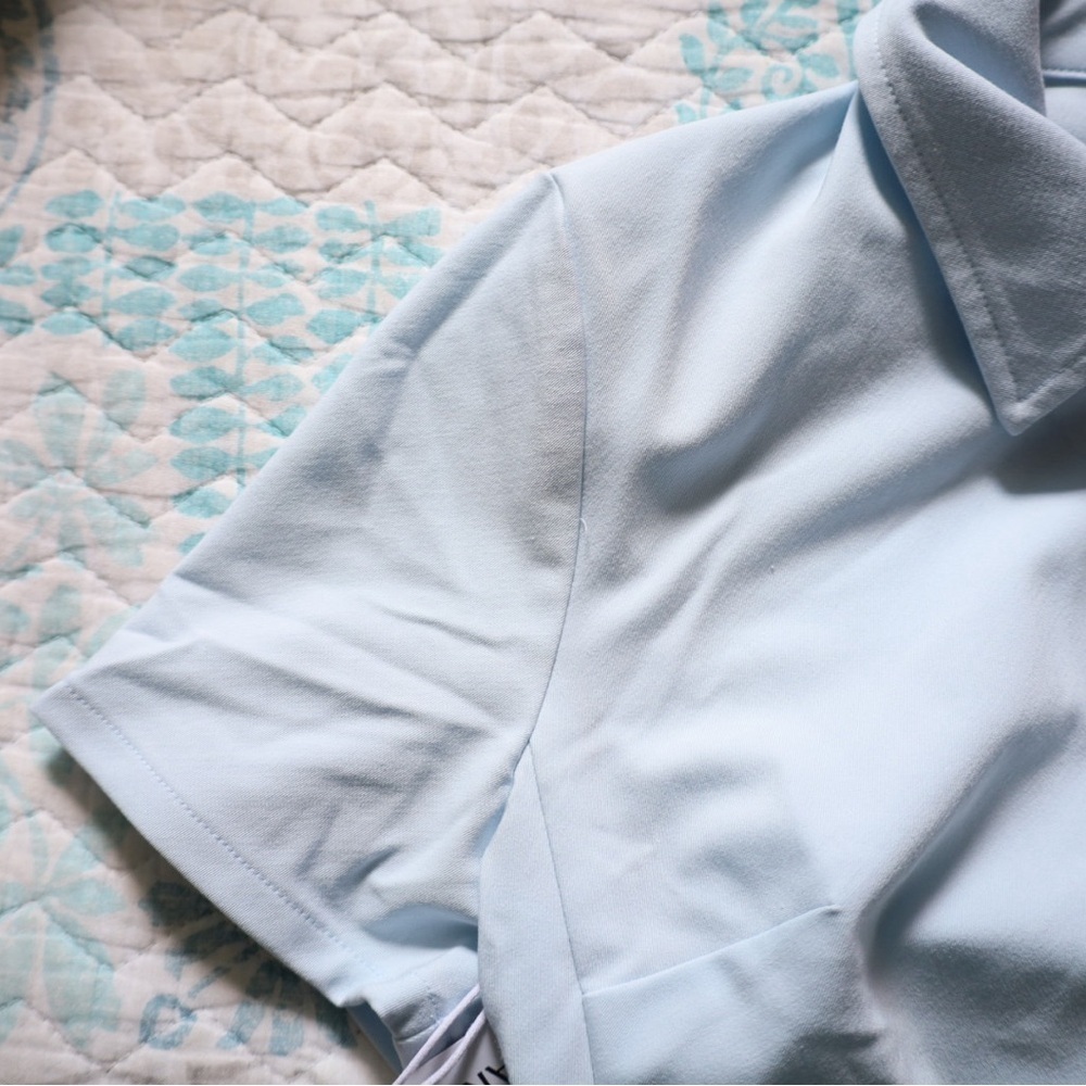 NWT Aritzia Sunday Best Alice Cropped Polo T-Shirt Fluid Blue Size 6 - Picture 13 of 13